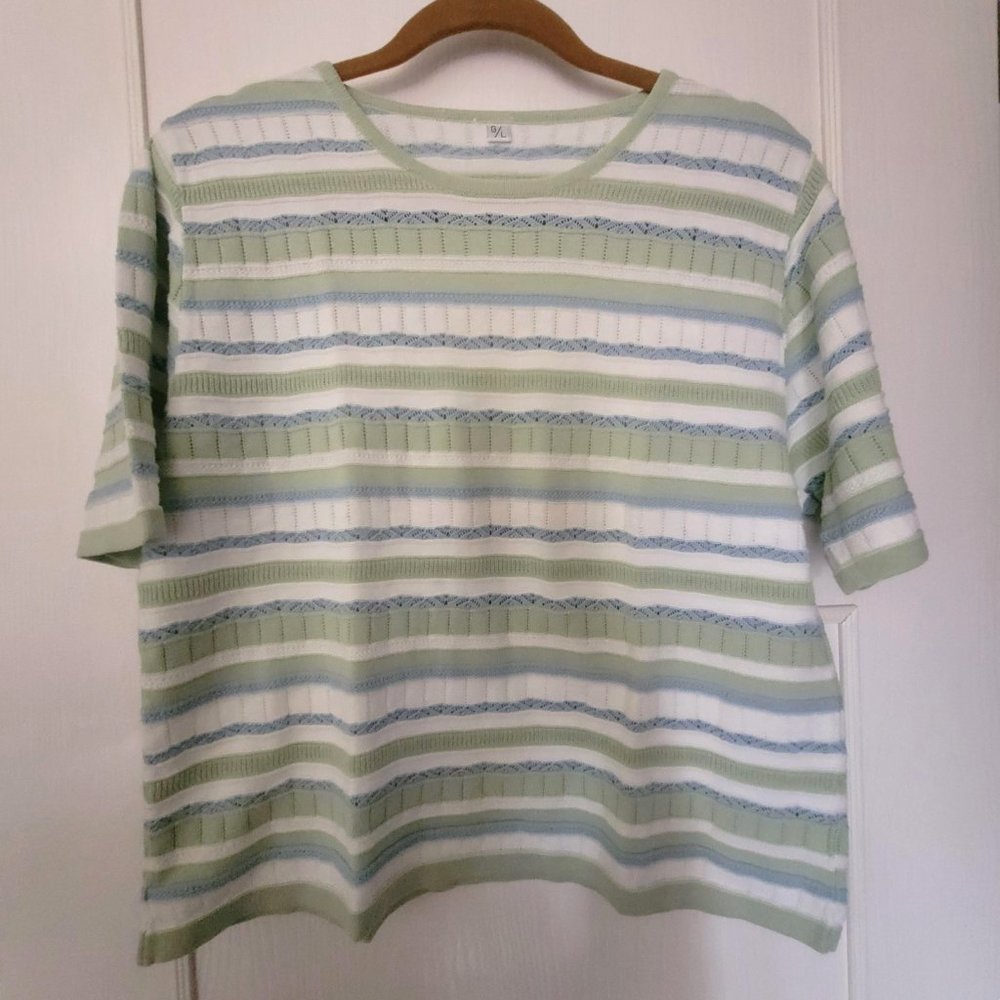 Lightweight Sweater, Green, Blue & White